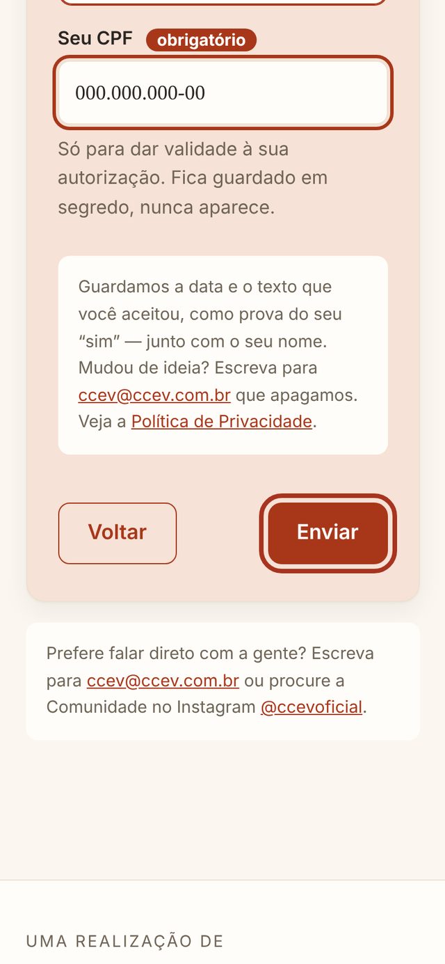 O passo 3 preenchido, com o botão Enviar destacado.